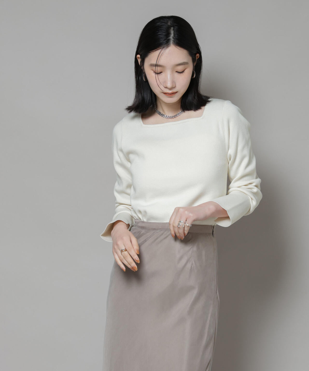 スクエア&ボートネック前後2wayニットプルオーバー