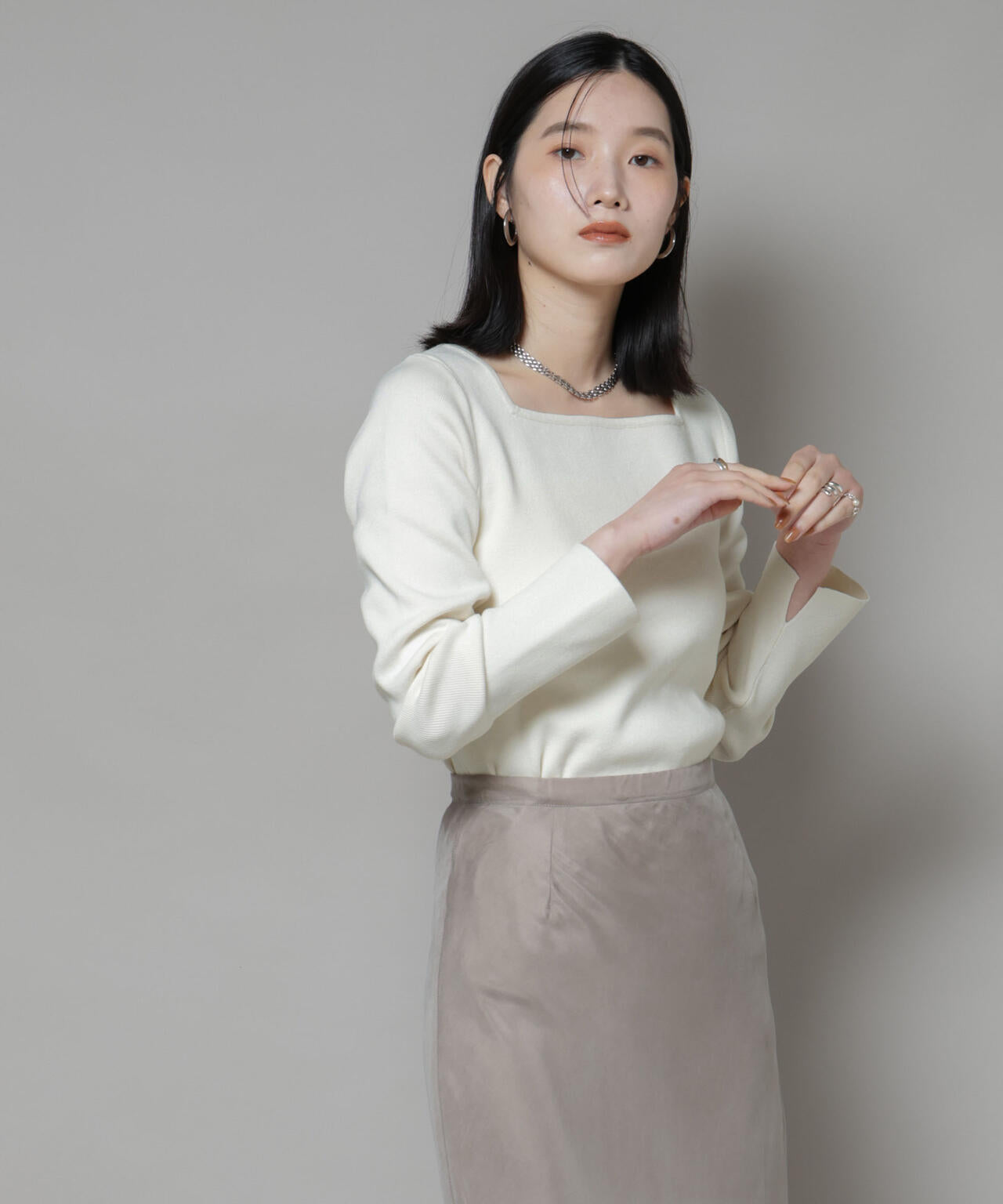 スクエア&ボートネック前後2wayニットプルオーバー