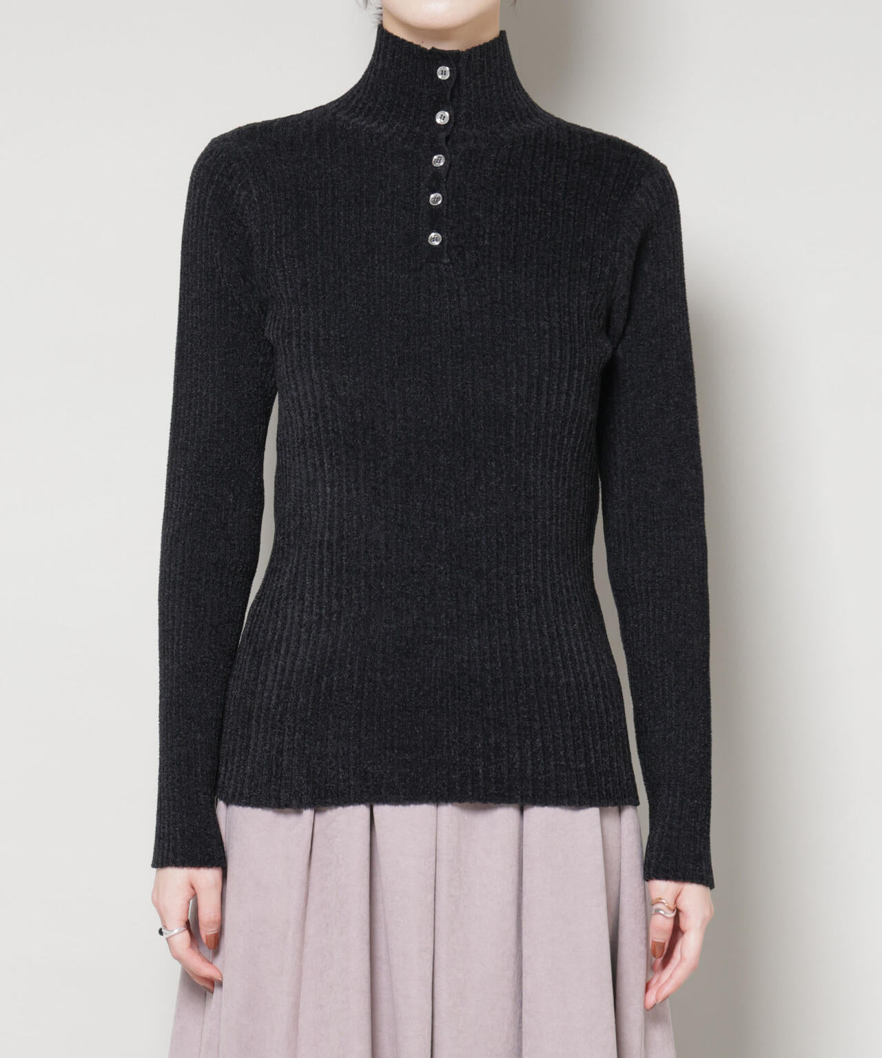 前後2wayボタンネックベロアモールニット | NANO universe（ナノ