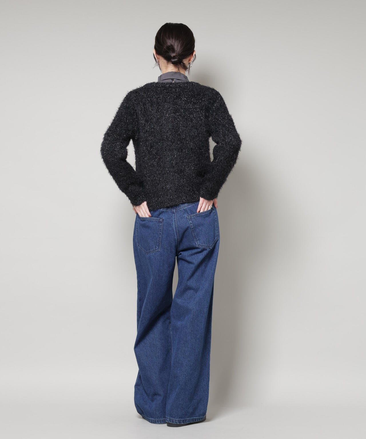 チュールシャギークルーネックニットカーディガン