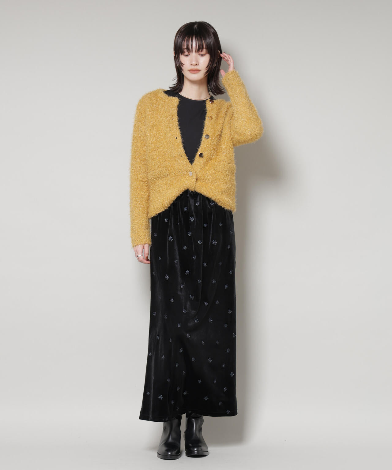 チュールシャギークルーネックニットカーディガン