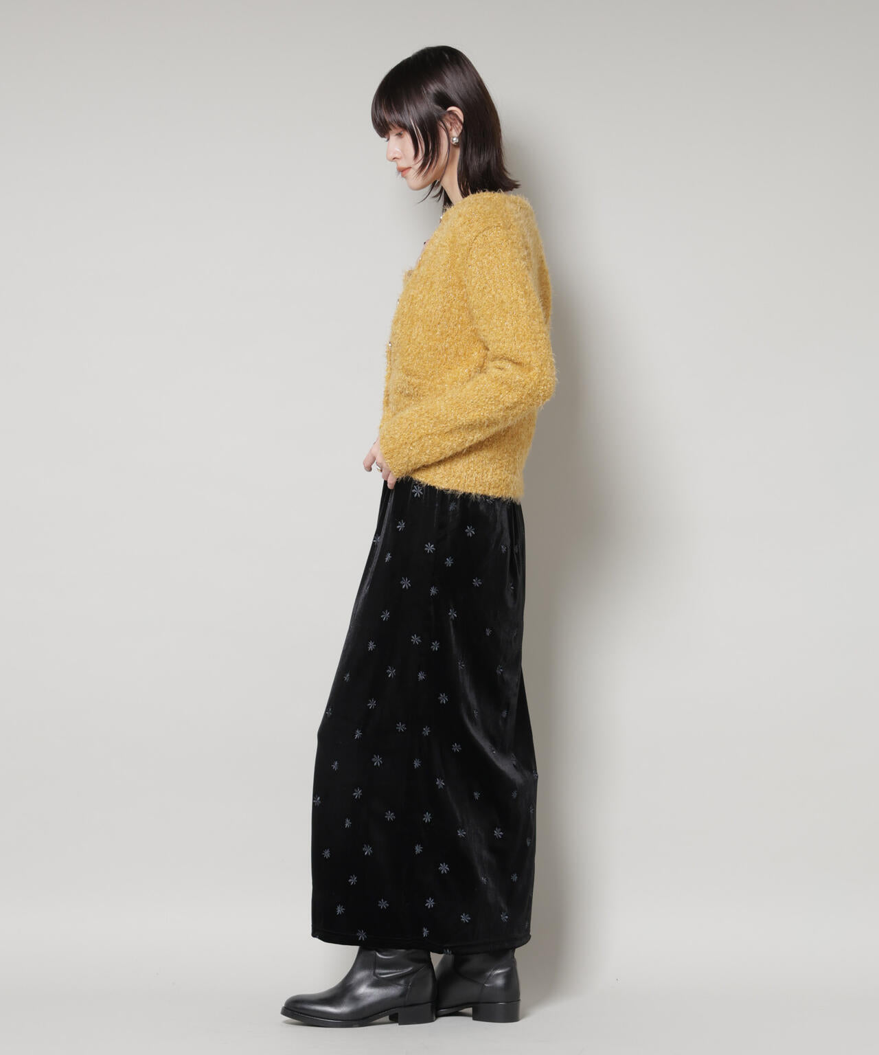 チュールシャギークルーネックニットカーディガン