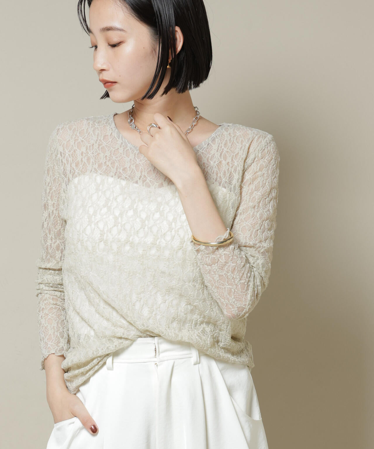 シアーレースロングスリーブトップス(セットアップ可)