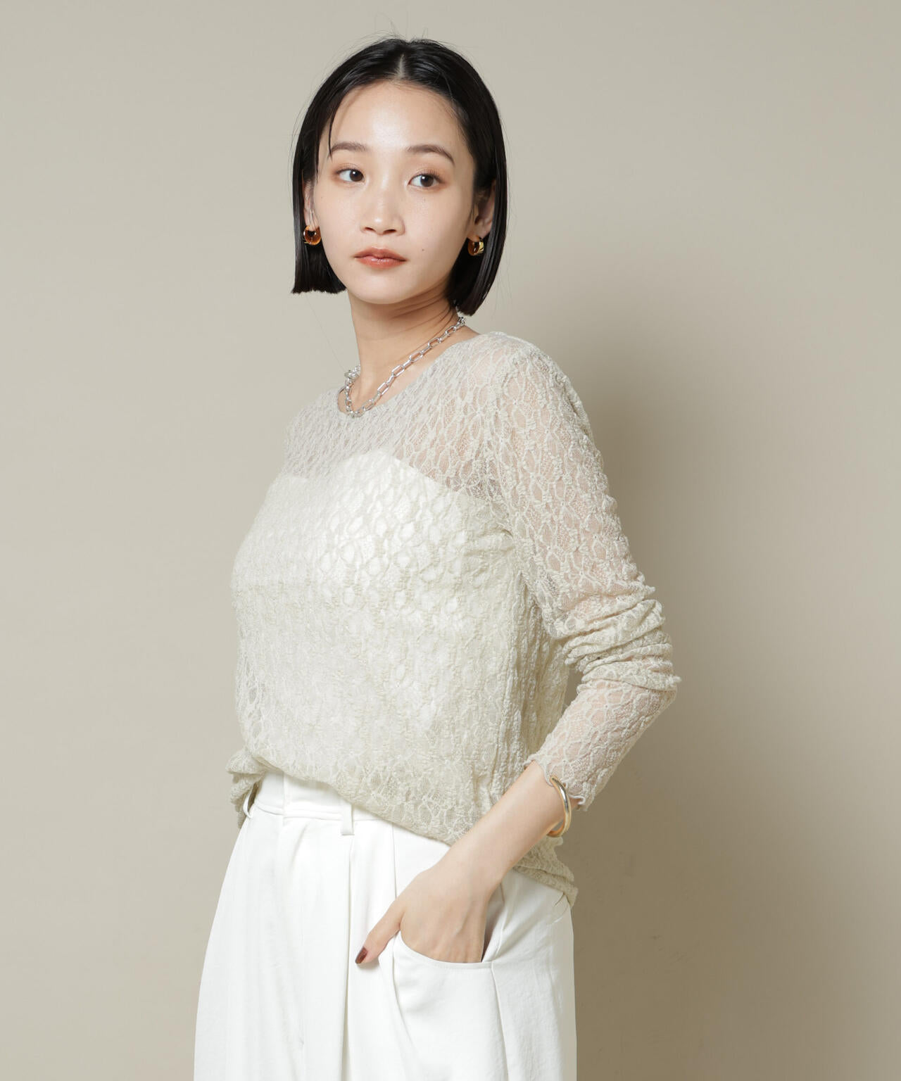 シアーレースロングスリーブトップス(セットアップ可)