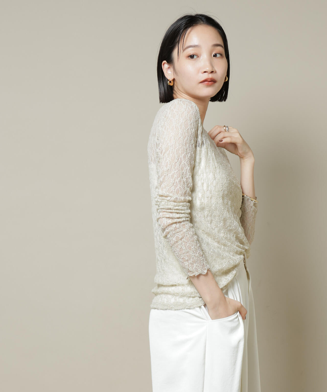 シアーレースロングスリーブトップス(セットアップ可)