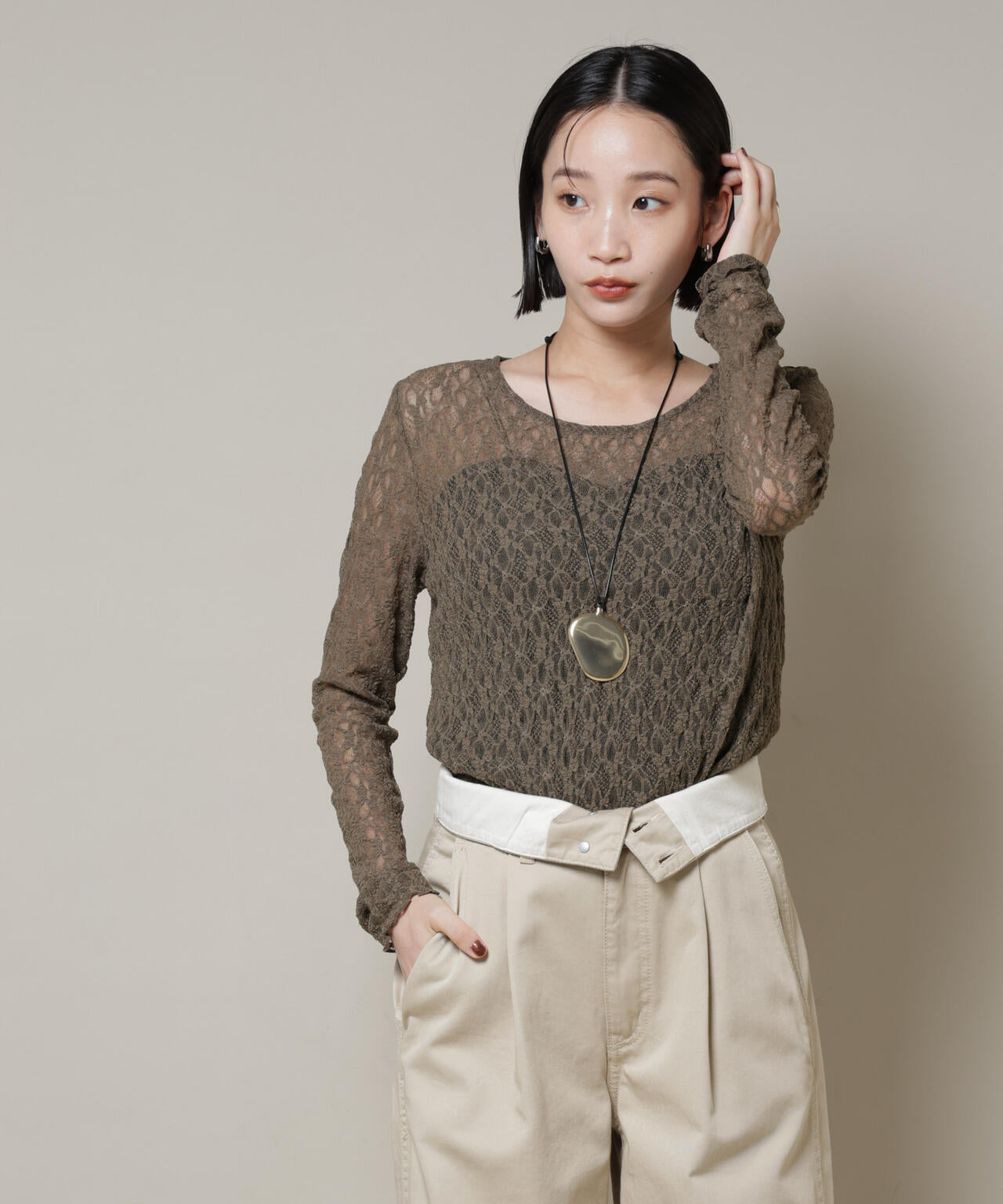 シアーレースロングスリーブトップス(セットアップ可)