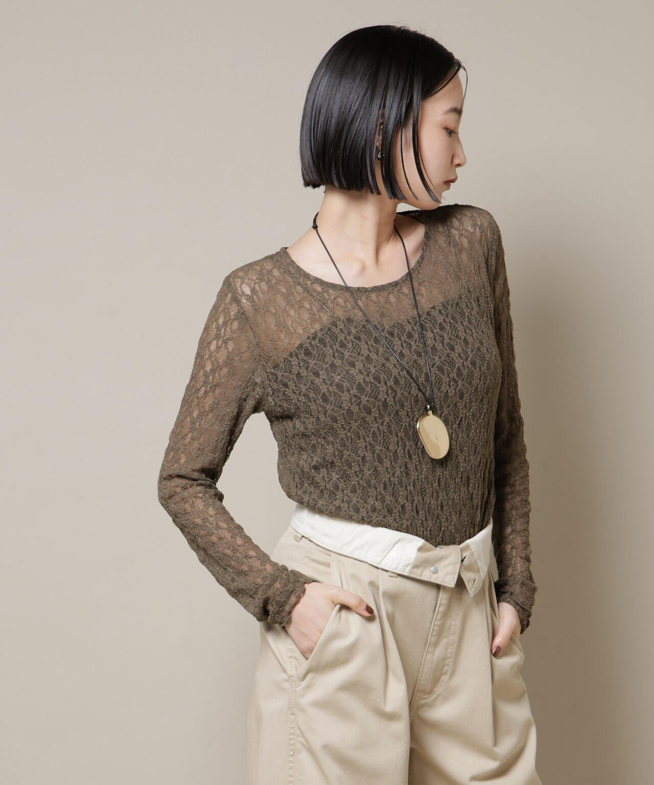 シアーレースロングスリーブトップス(セットアップ可)