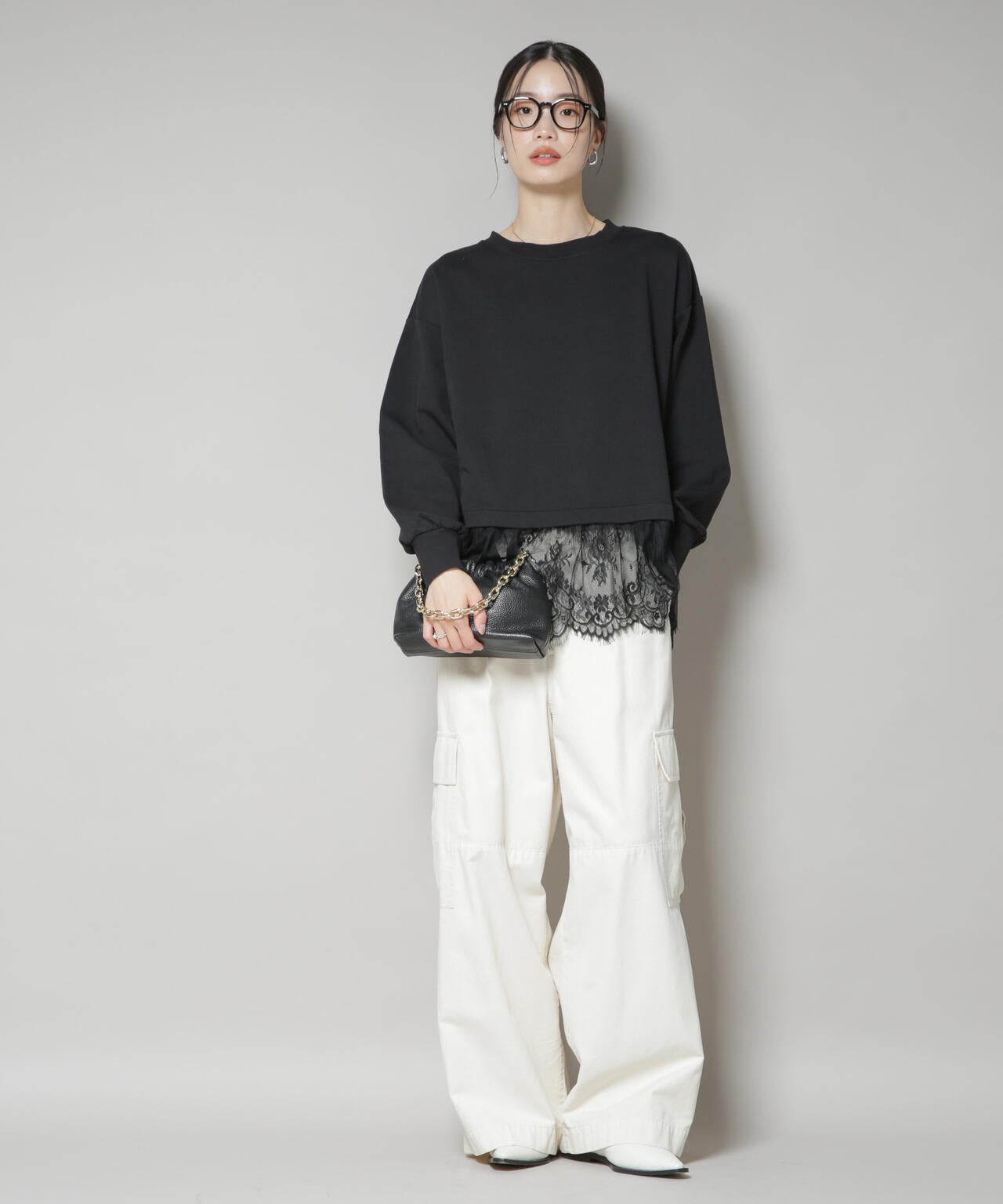 裾レースコンビペプラムカットトップス | NANO universe（ナノ