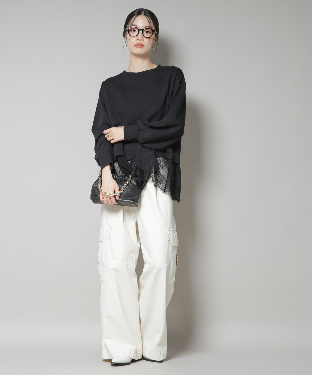 裾レースコンビペプラムカットトップス | NANO universe（ナノ