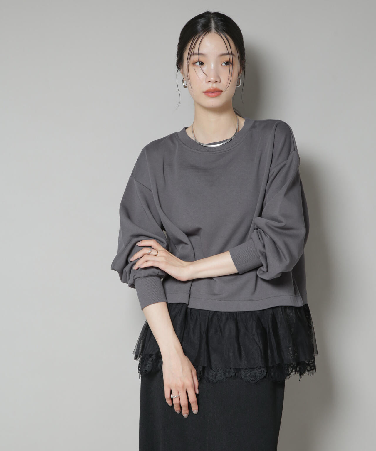 専用出品4 立体フラワースリーブ切り替え襟付きペプラムボンディングトップス