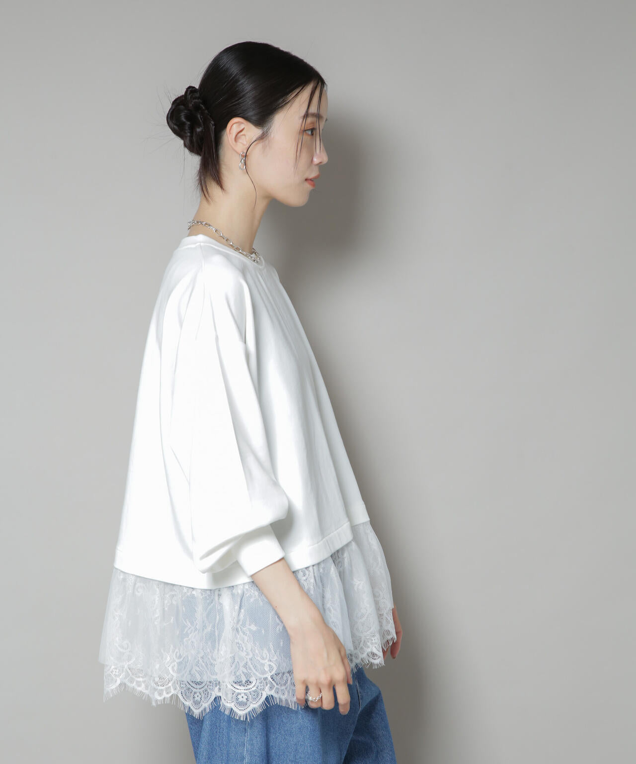 裾レースコンビペプラムカットトップス | NANO universe（ナノ