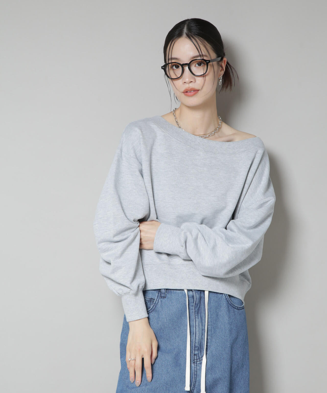 ワイドボートネックスウェットトップス