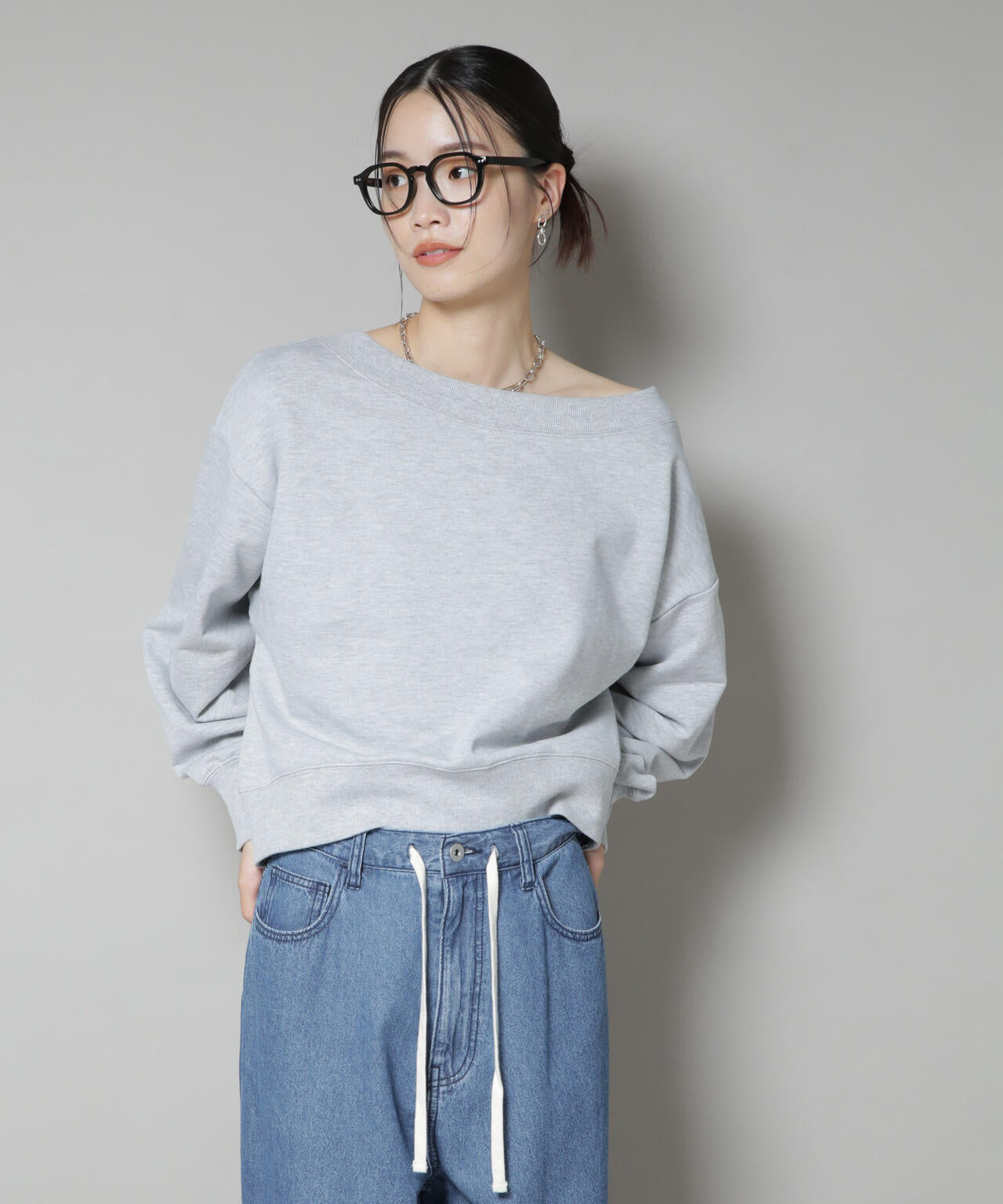 ワイドボートネックスウェットトップス