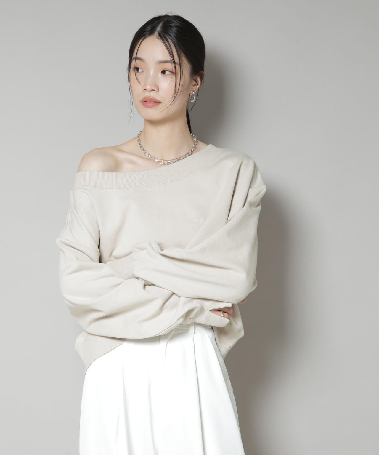 ワイドボートネックスウェットトップス