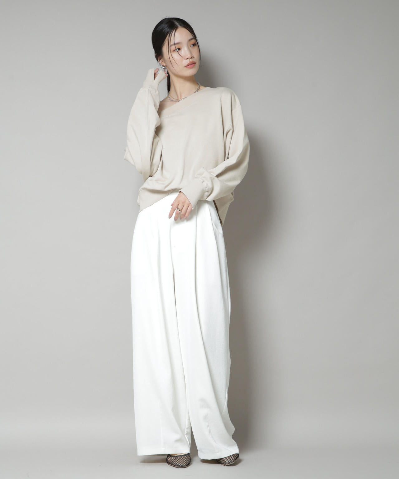 ワイドボートネックスウェットトップス