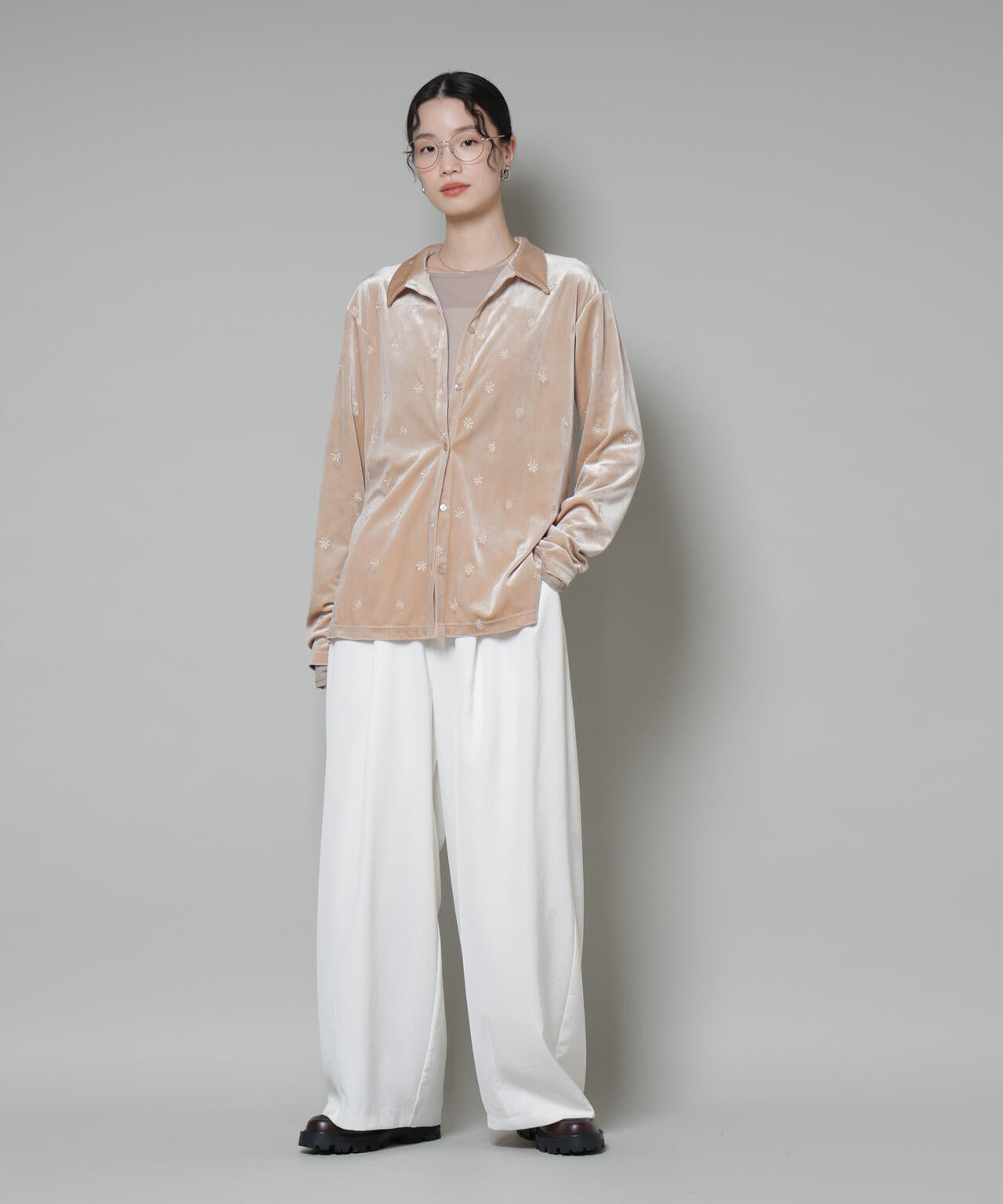 刺繍ベロアカットシャツ(セットアップ可)