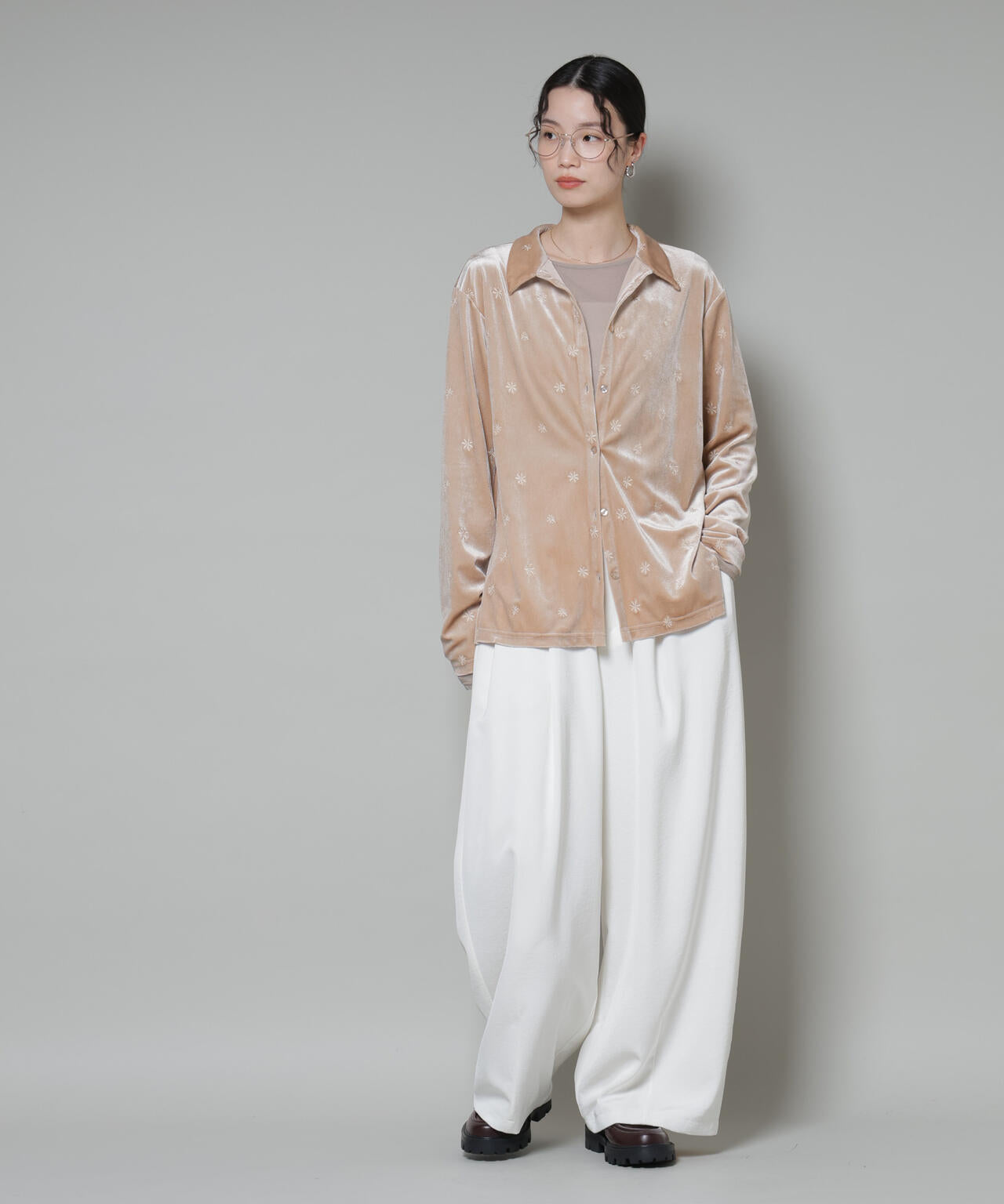 刺繍ベロアカットシャツ(セットアップ可)