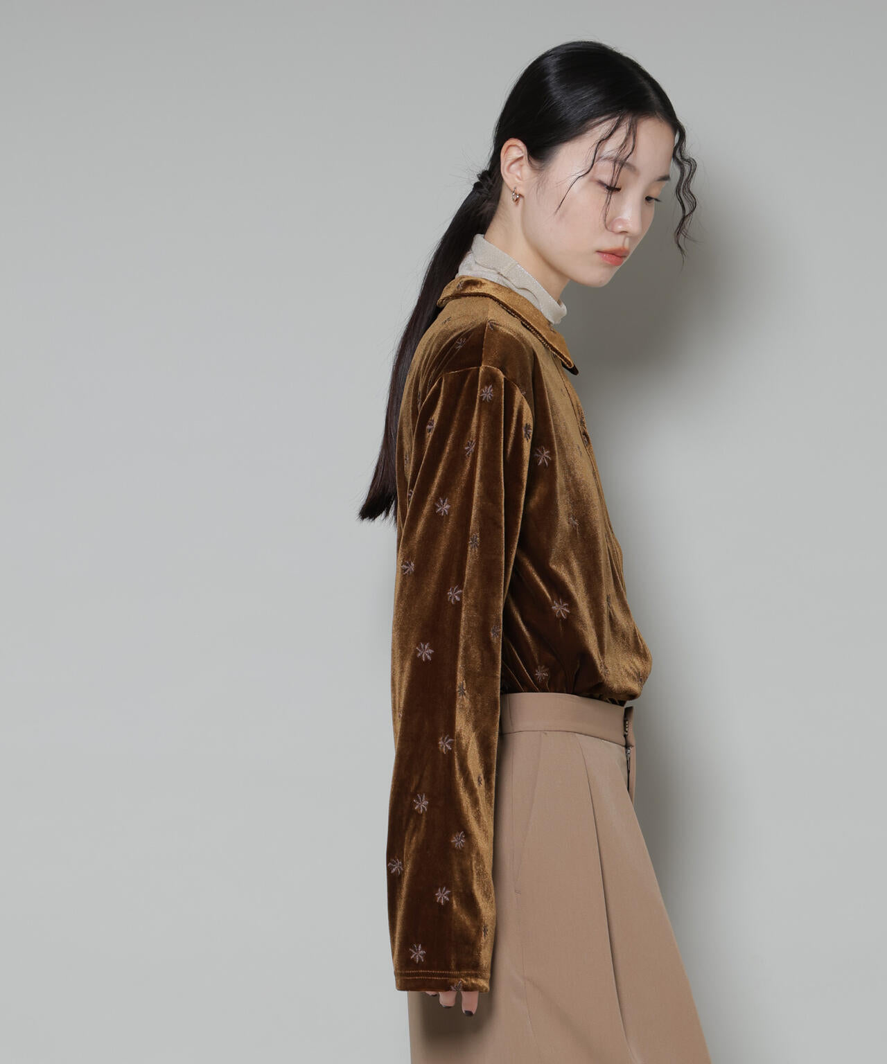 刺繍ベロアカットシャツ(セットアップ可)