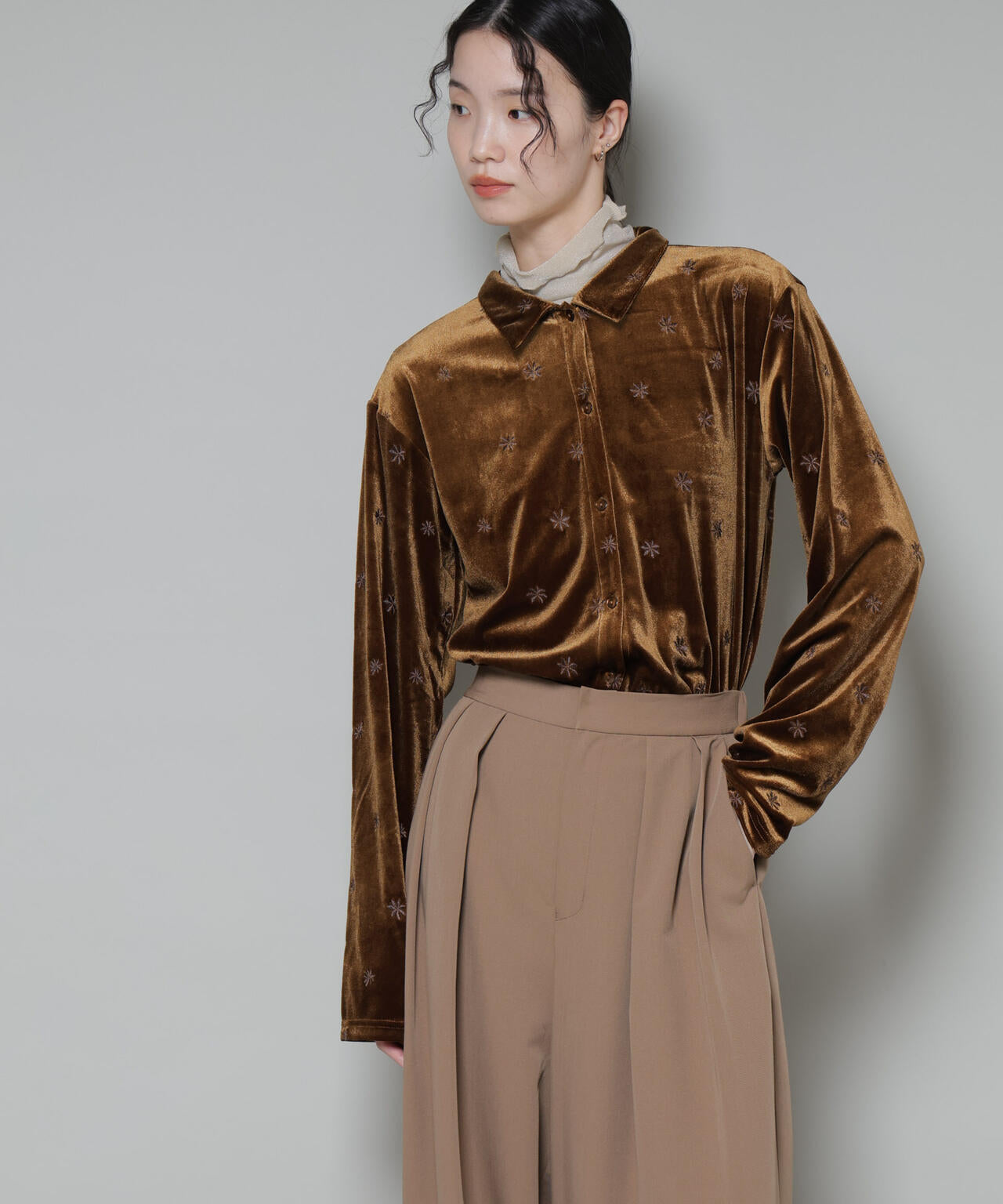刺繍ベロアカットシャツ(セットアップ可)