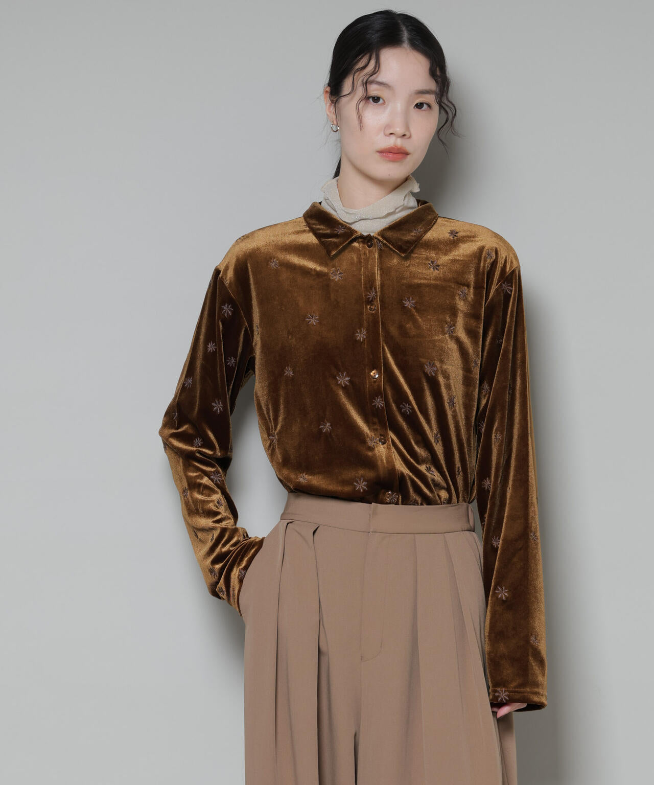 刺繍ベロアカットシャツ(セットアップ可)