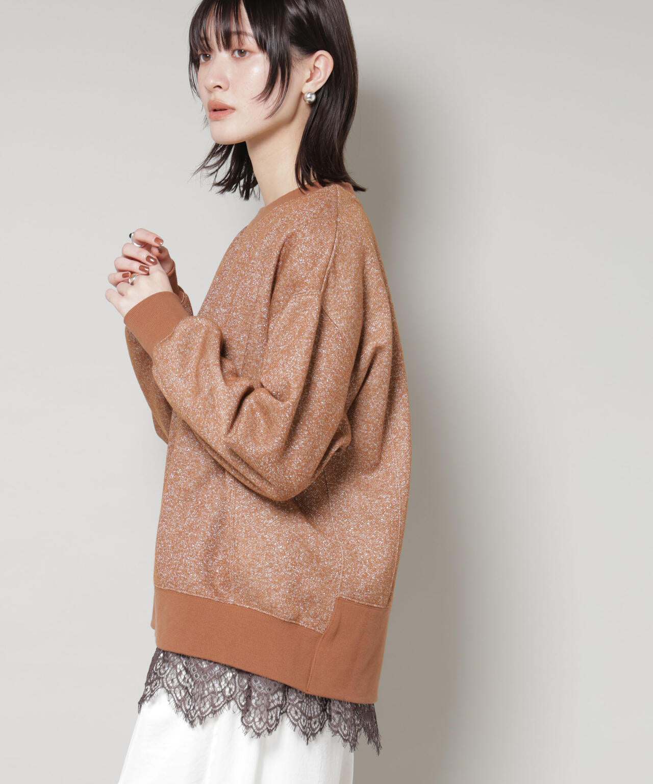ラメ裏毛トップス
