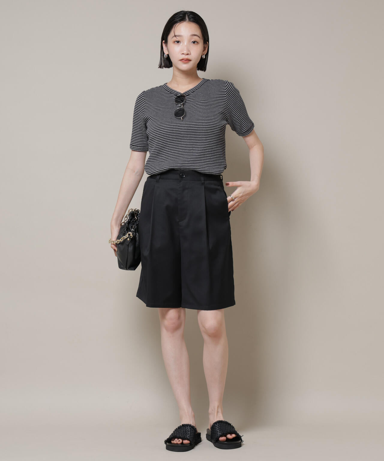 マルチボーダーテレコリブカットトップス