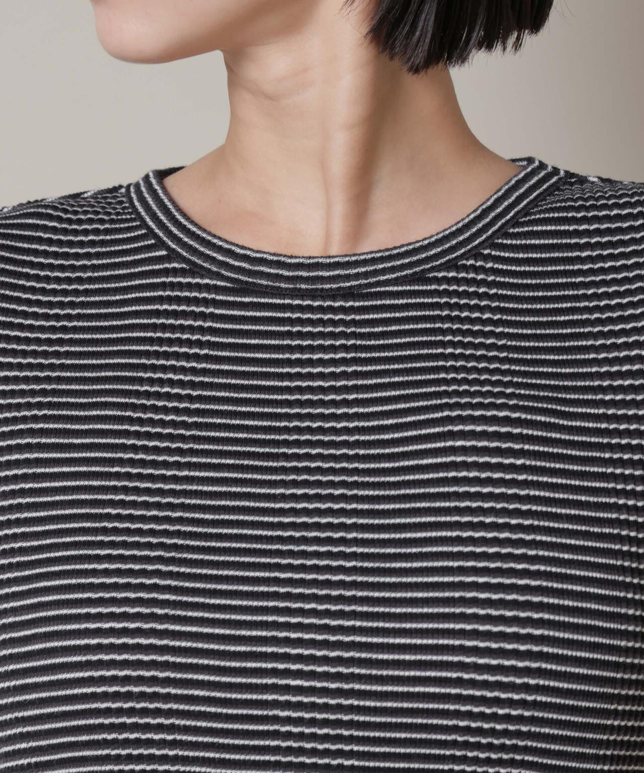 マルチボーダーテレコリブカットトップス