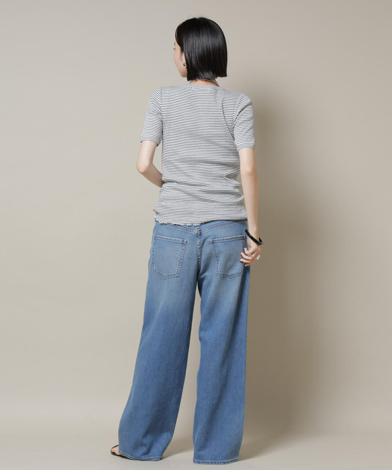 マルチボーダーテレコリブカットトップス