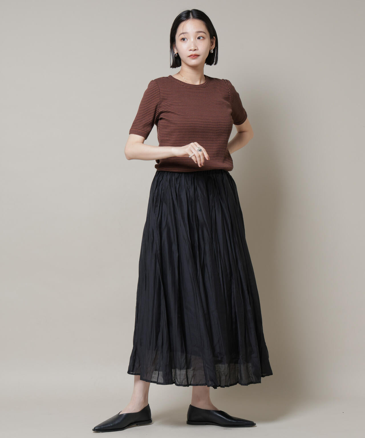 マルチボーダーテレコリブカットトップス