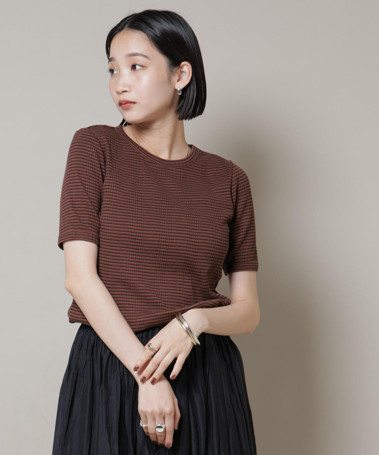 マルチボーダーテレコリブカットトップス