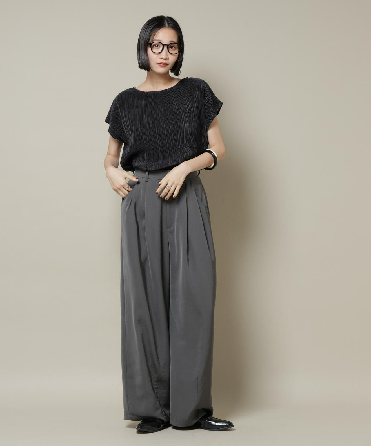 ランダムプリーツカットフレンチスリーブトップス(セットアップ可)