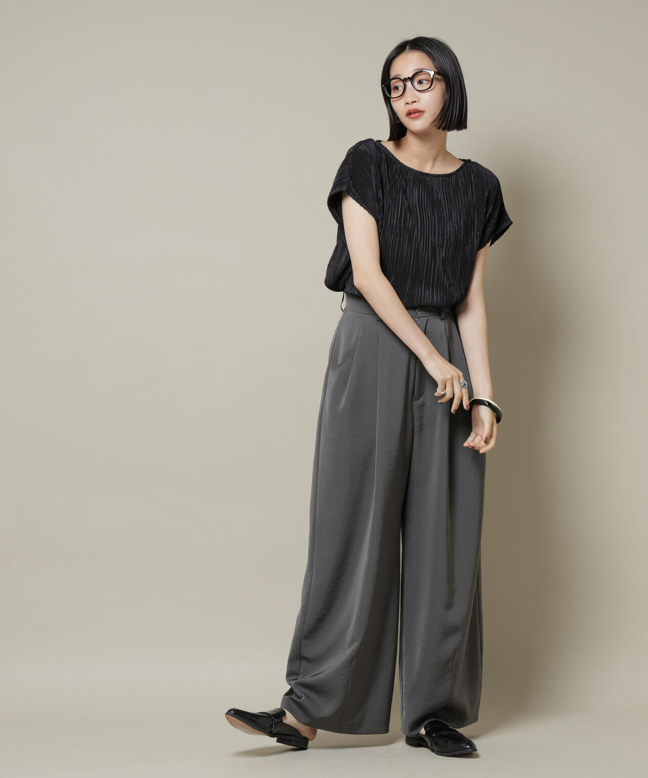 ランダムプリーツカットフレンチスリーブトップス(セットアップ可)