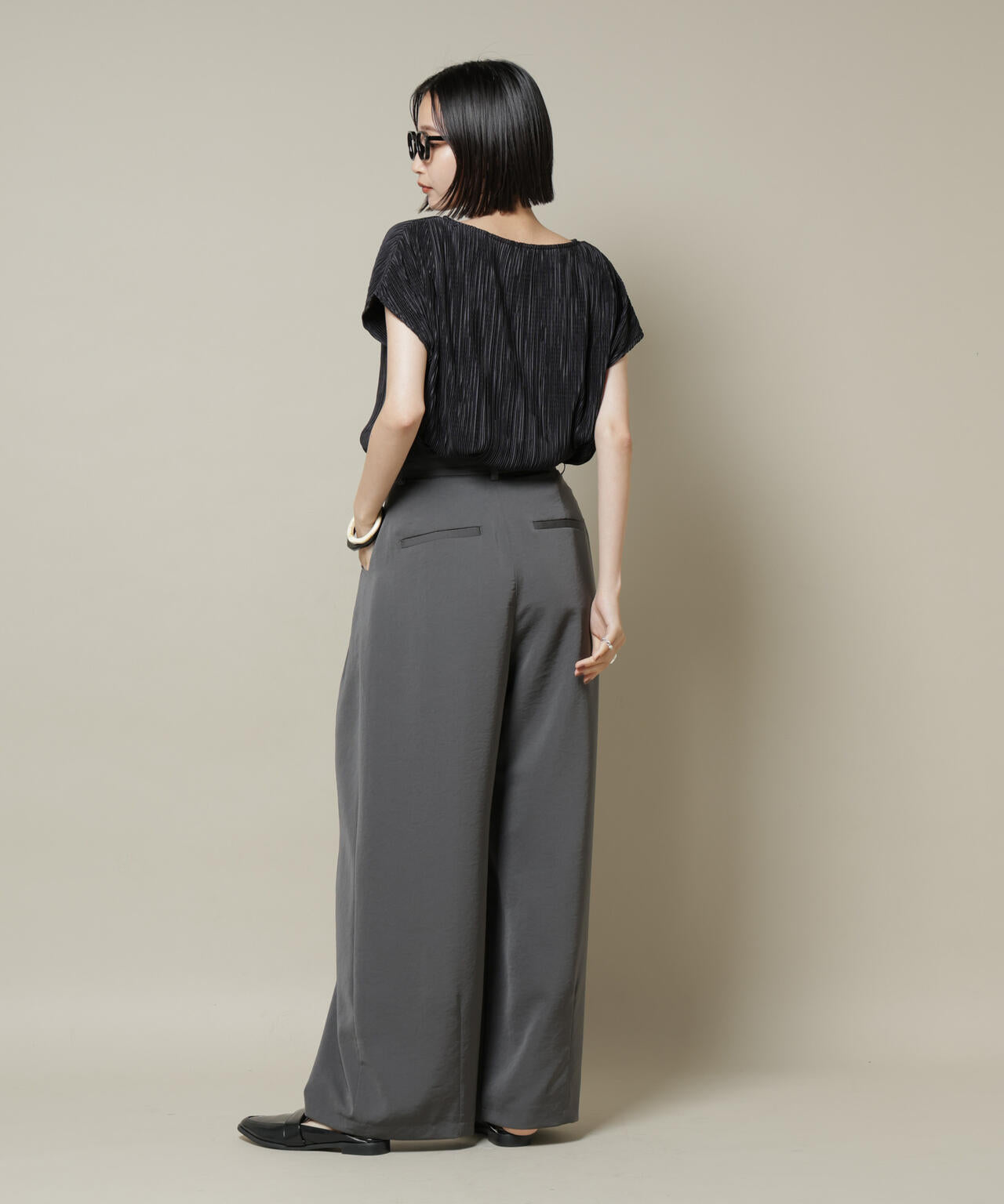 ランダムプリーツカットフレンチスリーブトップス(セットアップ可)