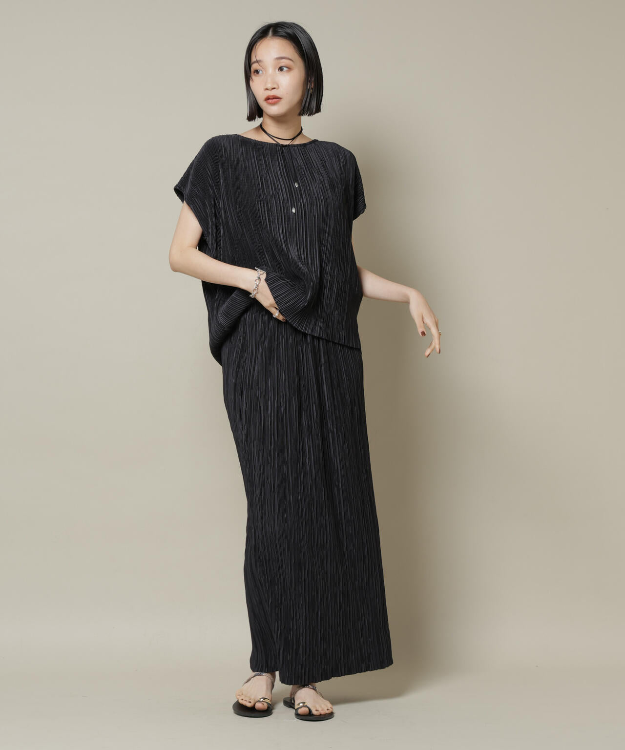 ランダムプリーツカットフレンチスリーブトップス(セットアップ可)