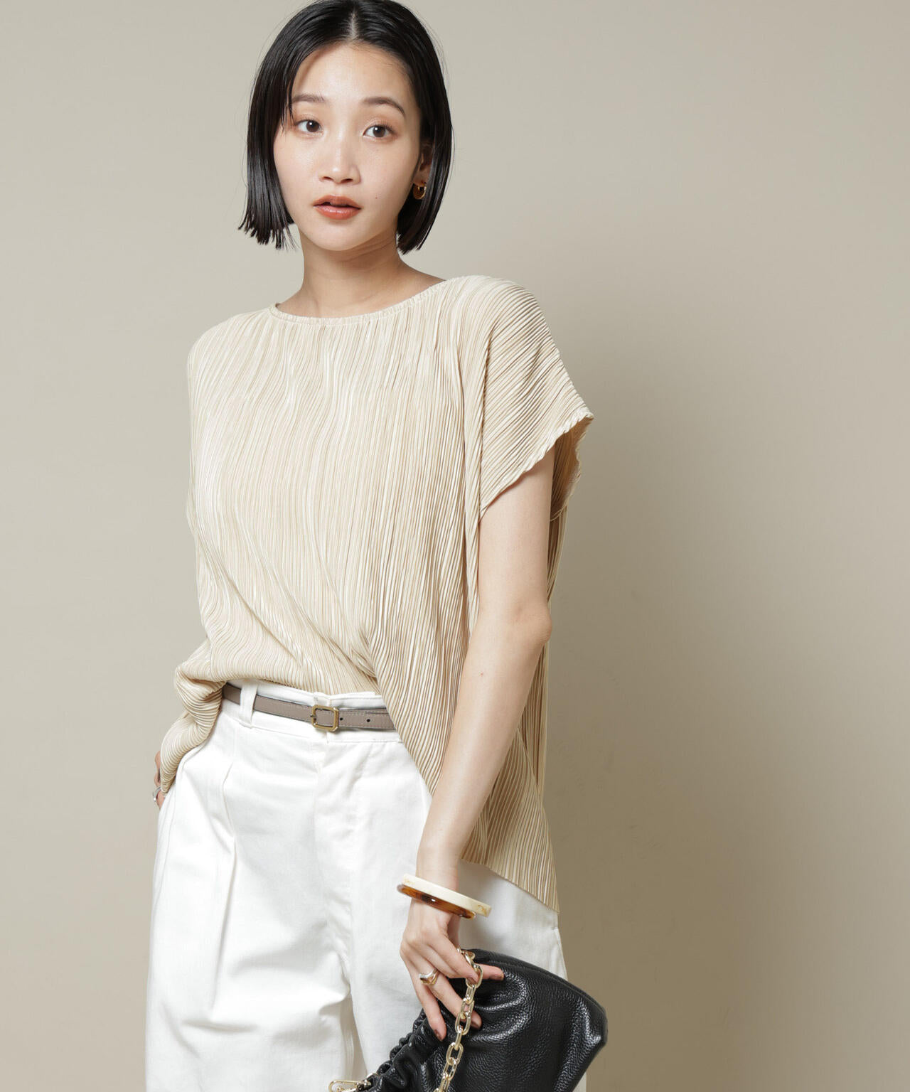 ランダムプリーツカットフレンチスリーブトップス(セットアップ可)