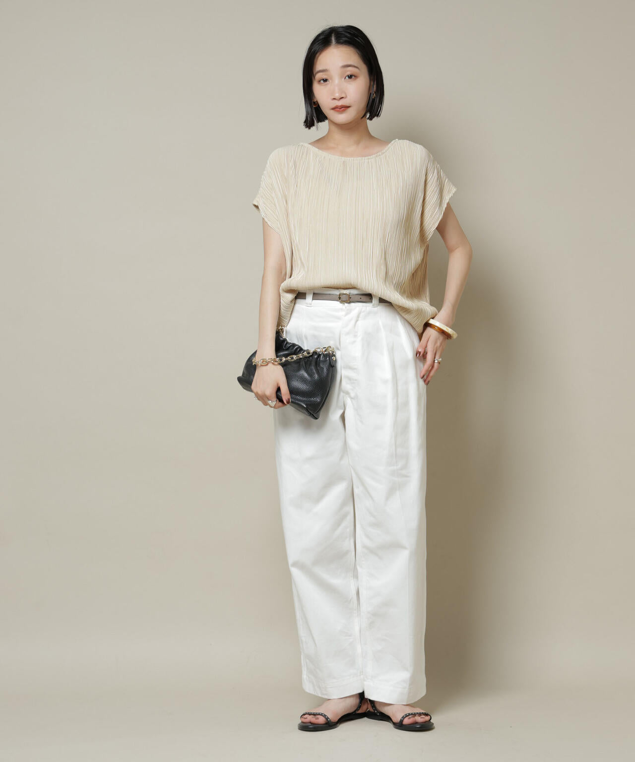 ランダムプリーツカットフレンチスリーブトップス(セットアップ可)