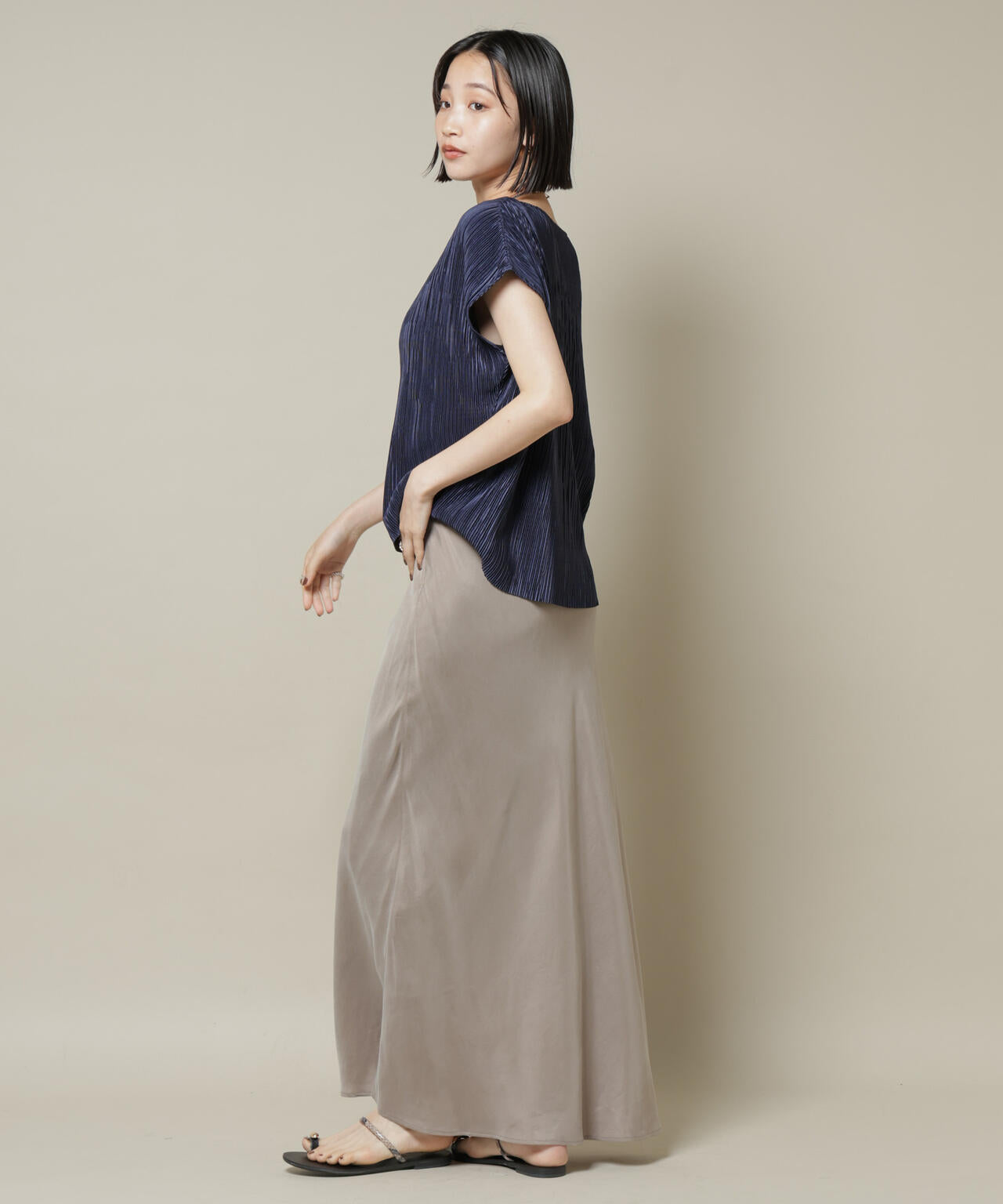 ランダムプリーツカットフレンチスリーブトップス(セットアップ可)