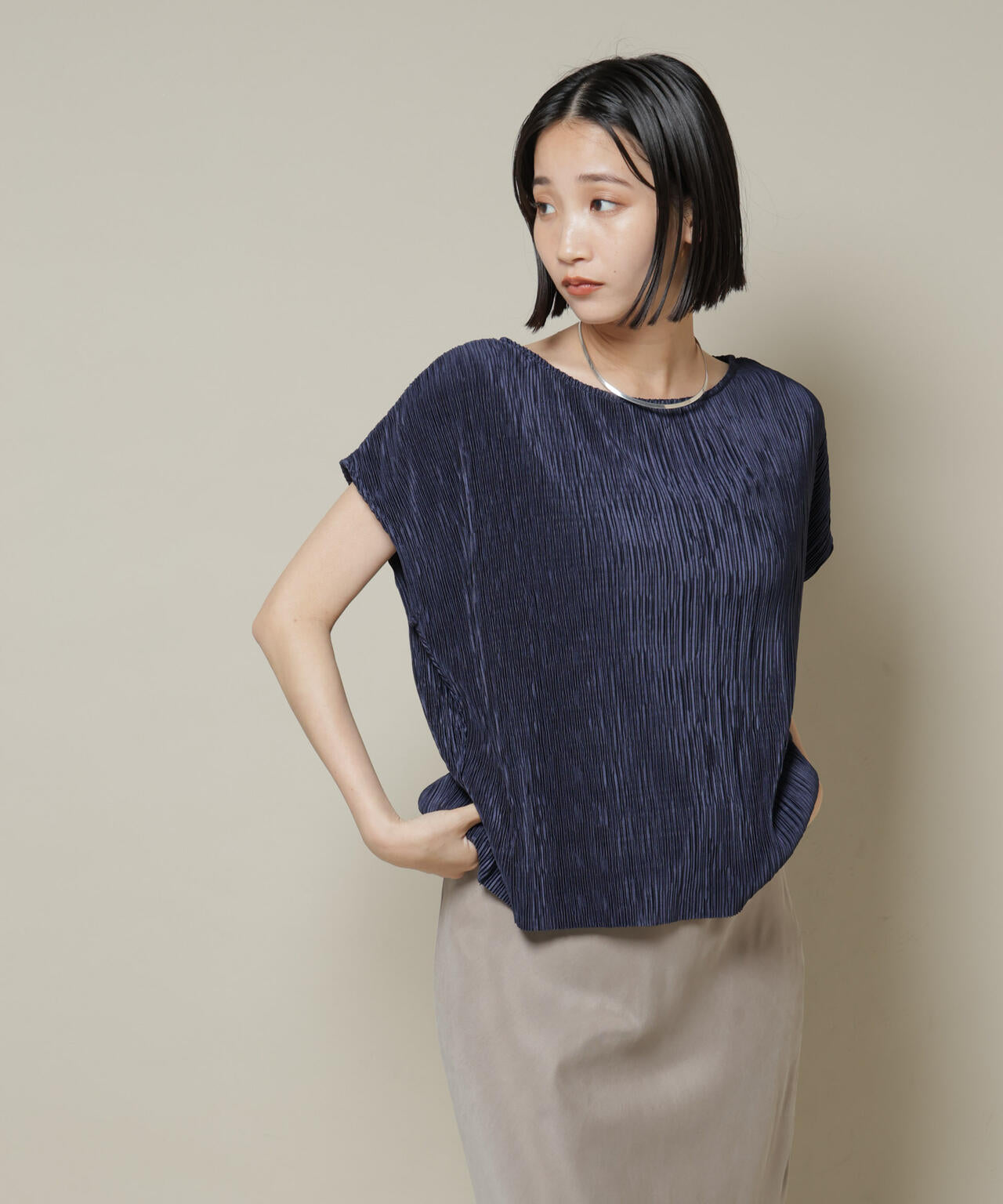 ランダムプリーツカットフレンチスリーブトップス(セットアップ可)