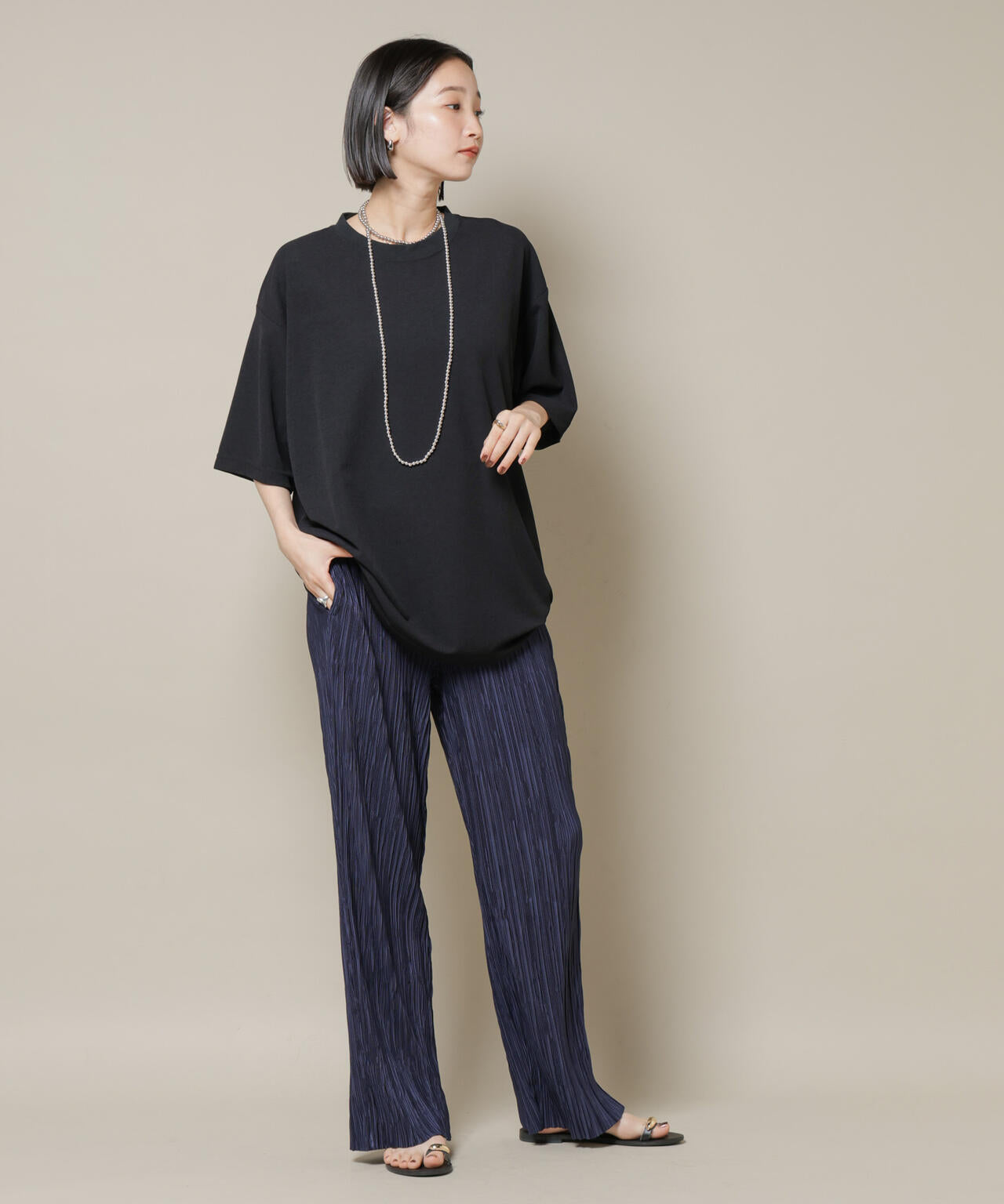 ランダムプリーツカットセミワイドパンツ(セットアップ可)