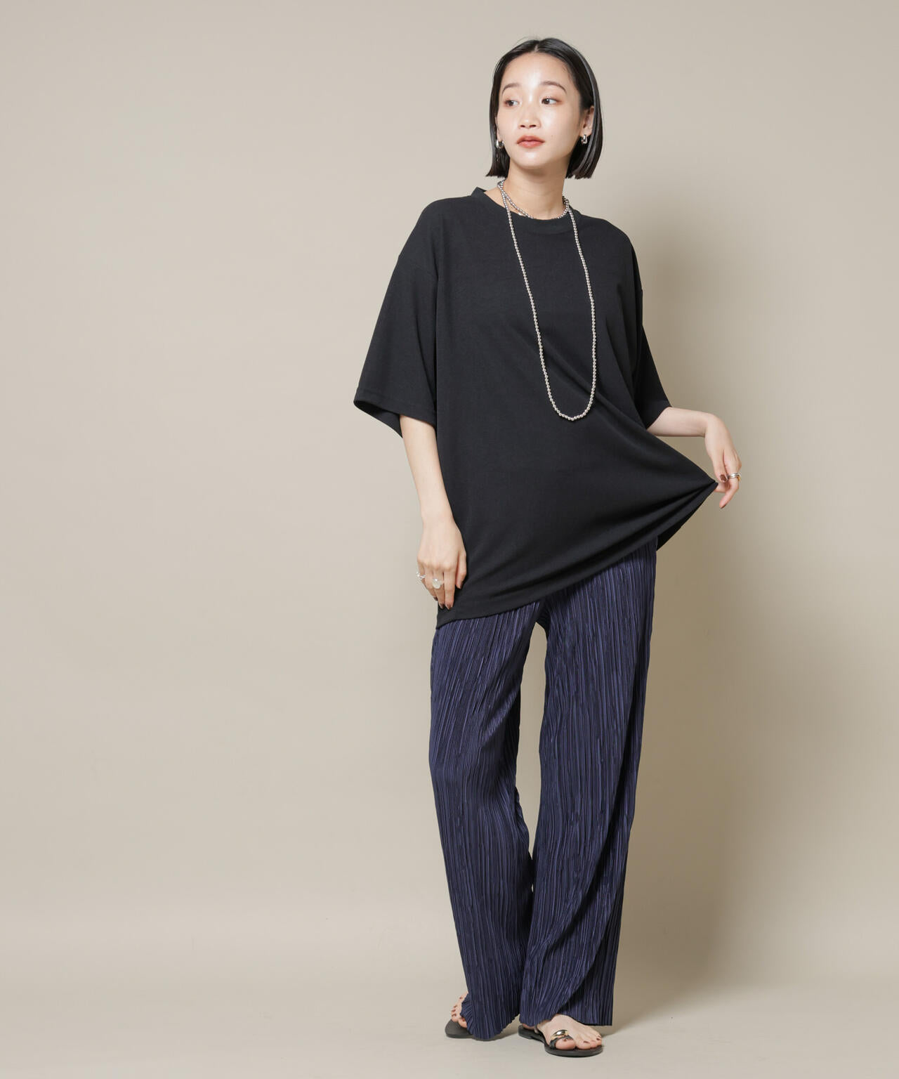 ランダムプリーツカットセミワイドパンツ(セットアップ可