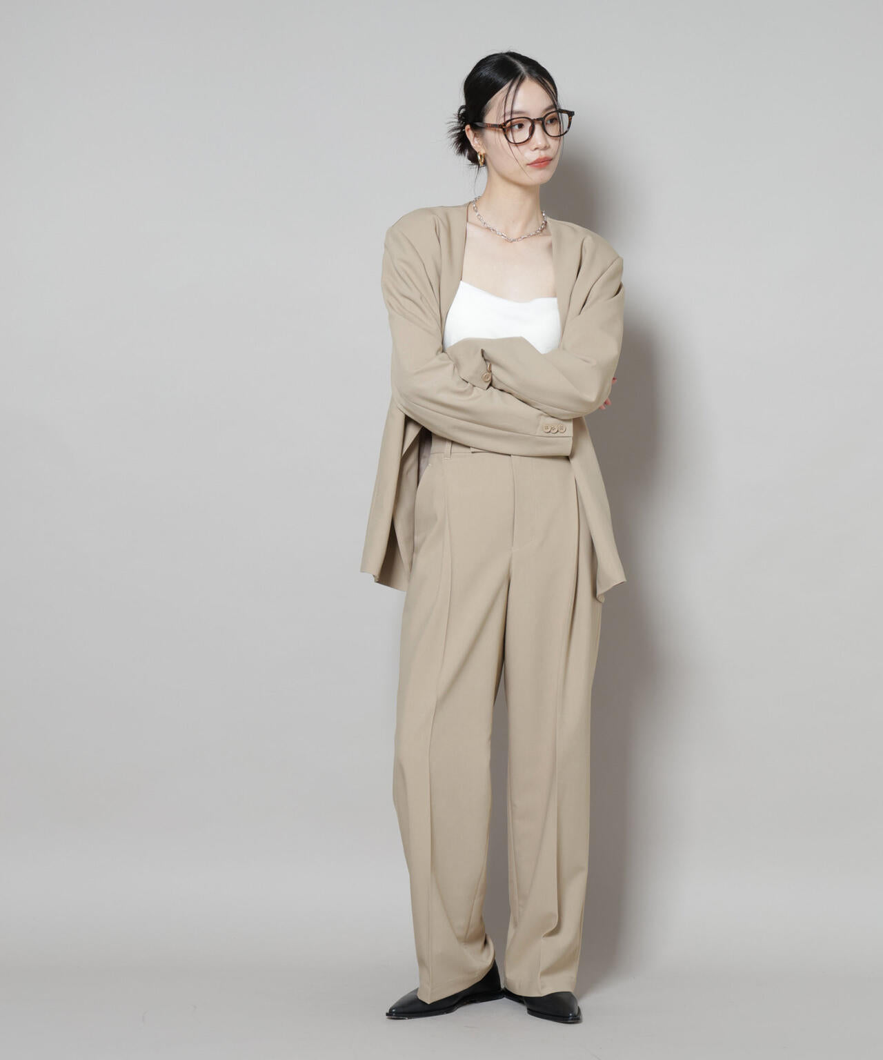 ワンタックセンタープレスストレートパンツ(セットアップ可)