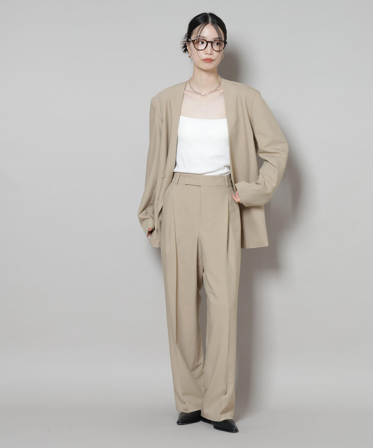 ワンタックセンタープレスストレートパンツ(セットアップ可)