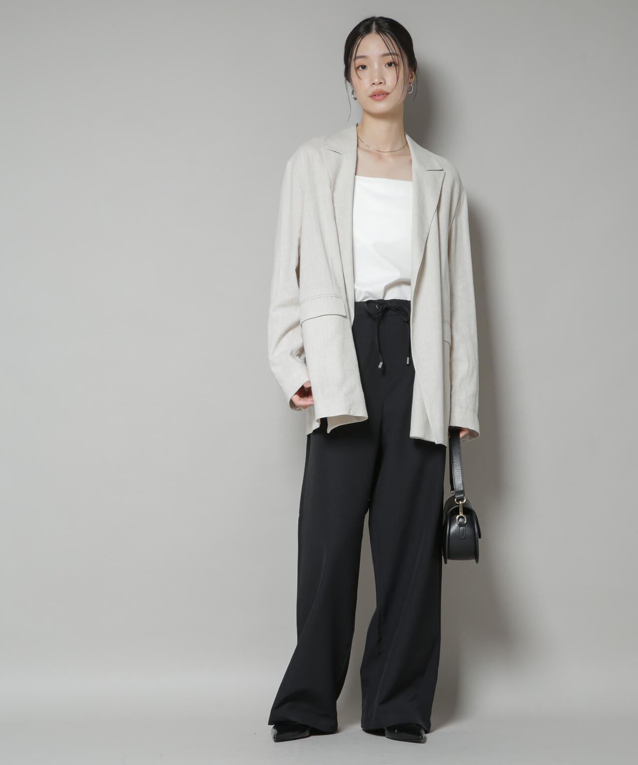 【撥水加工】ウェストドロストワイドストレートパンツ