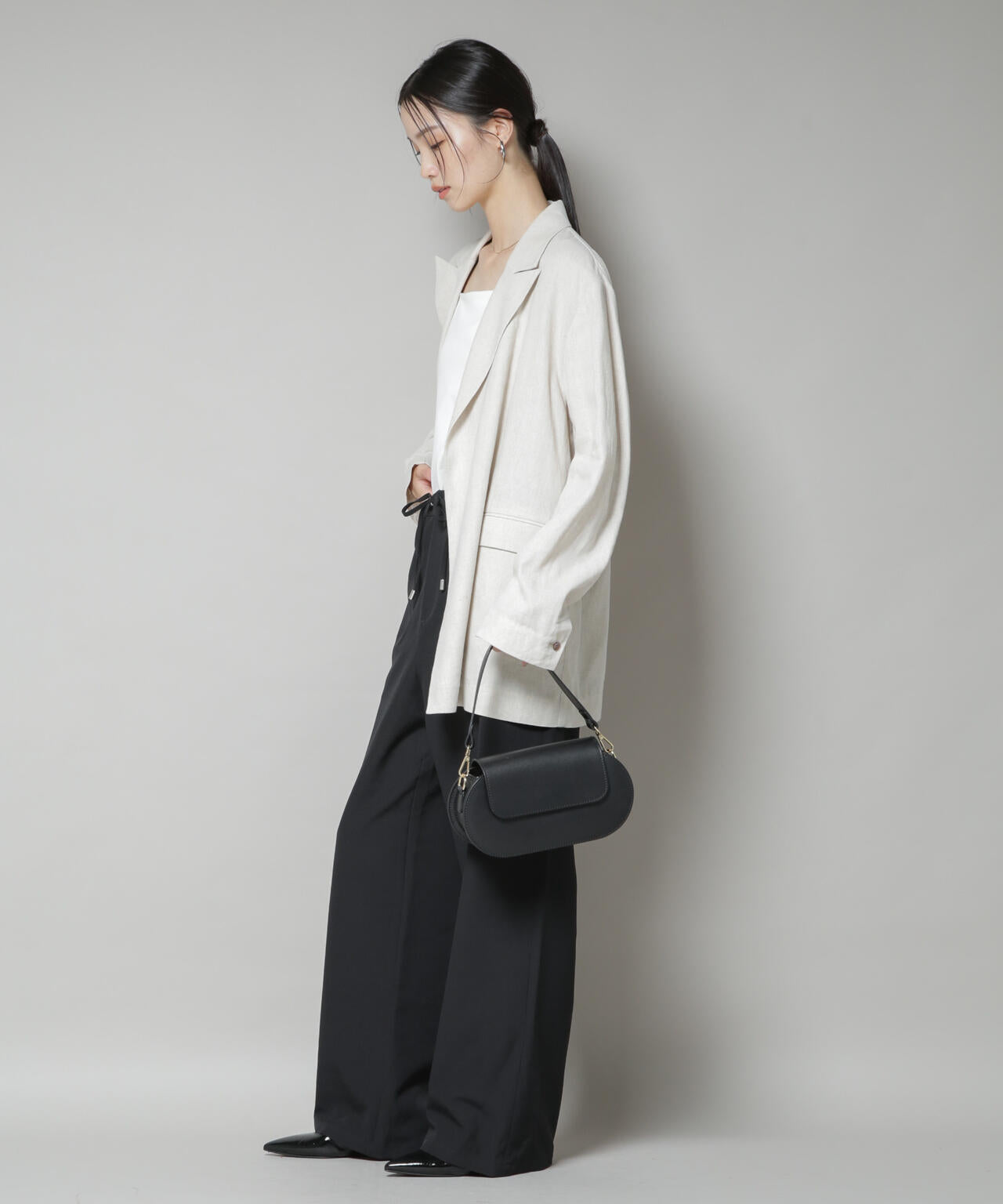 【撥水加工】ウェストドロストワイドストレートパンツ