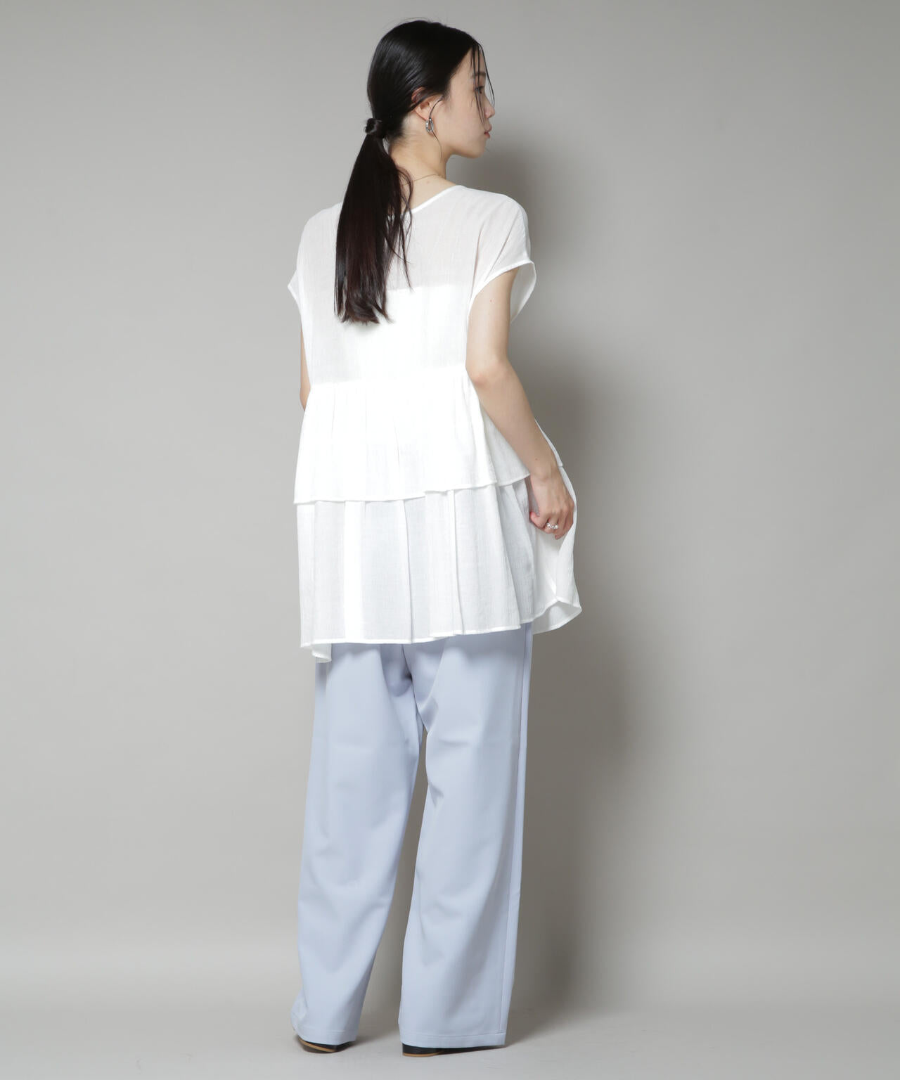 【撥水加工】ウェストドロストワイドストレートパンツ