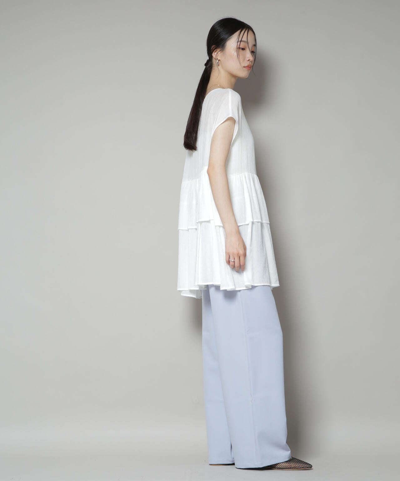 【撥水加工】ウェストドロストワイドストレートパンツ