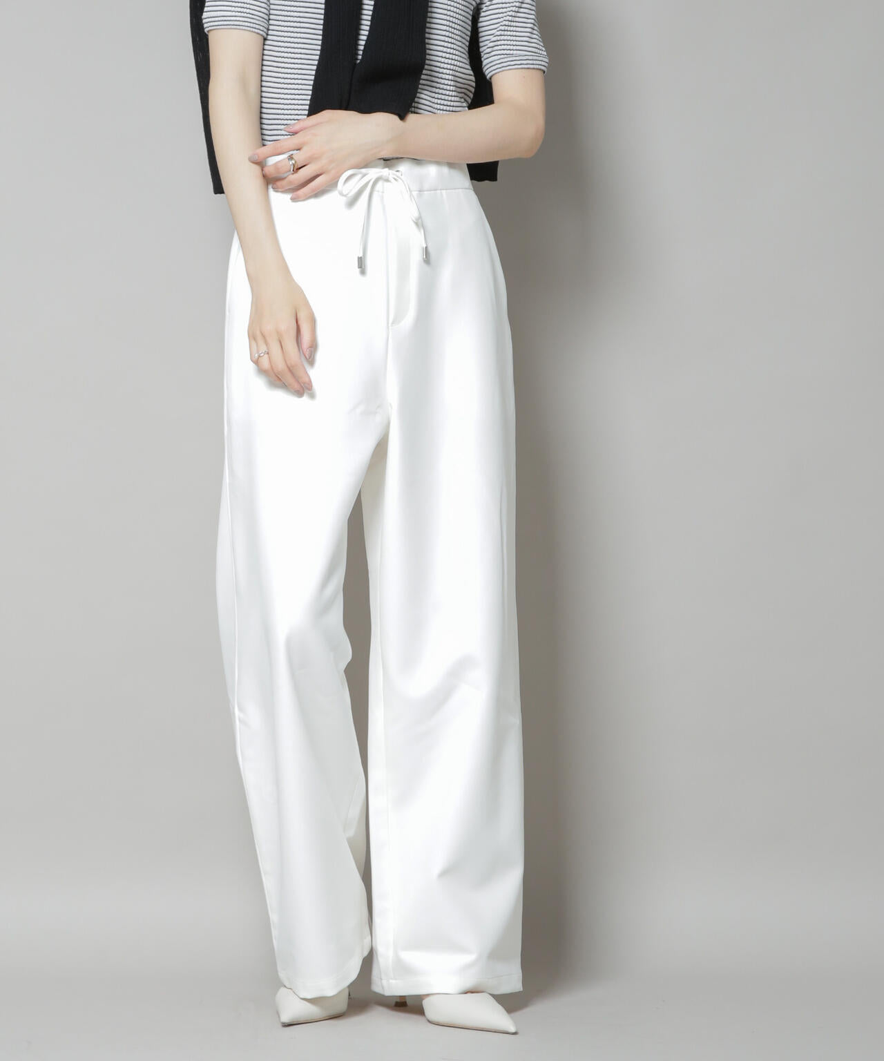 【撥水加工】ウェストドロストワイドストレートパンツ