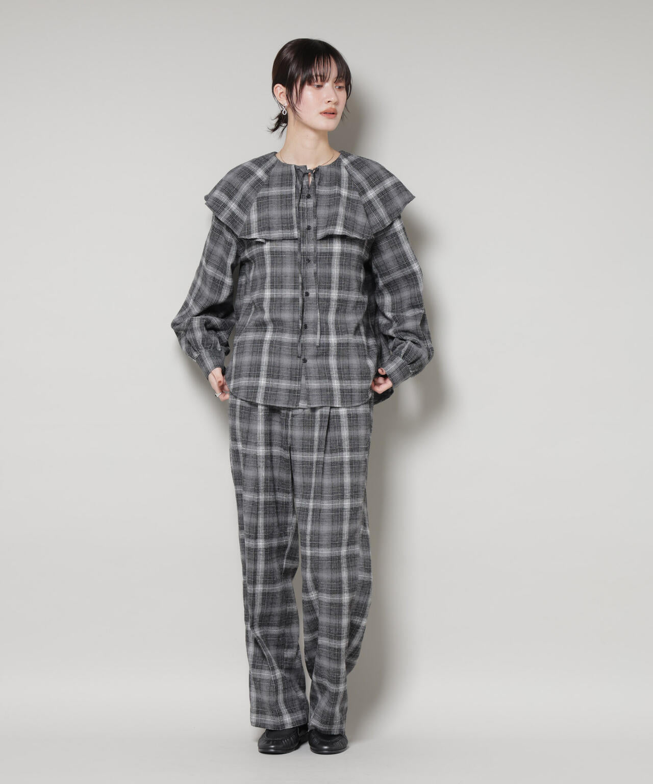 オンブレーチェックタックパンツ(セットアップ可)