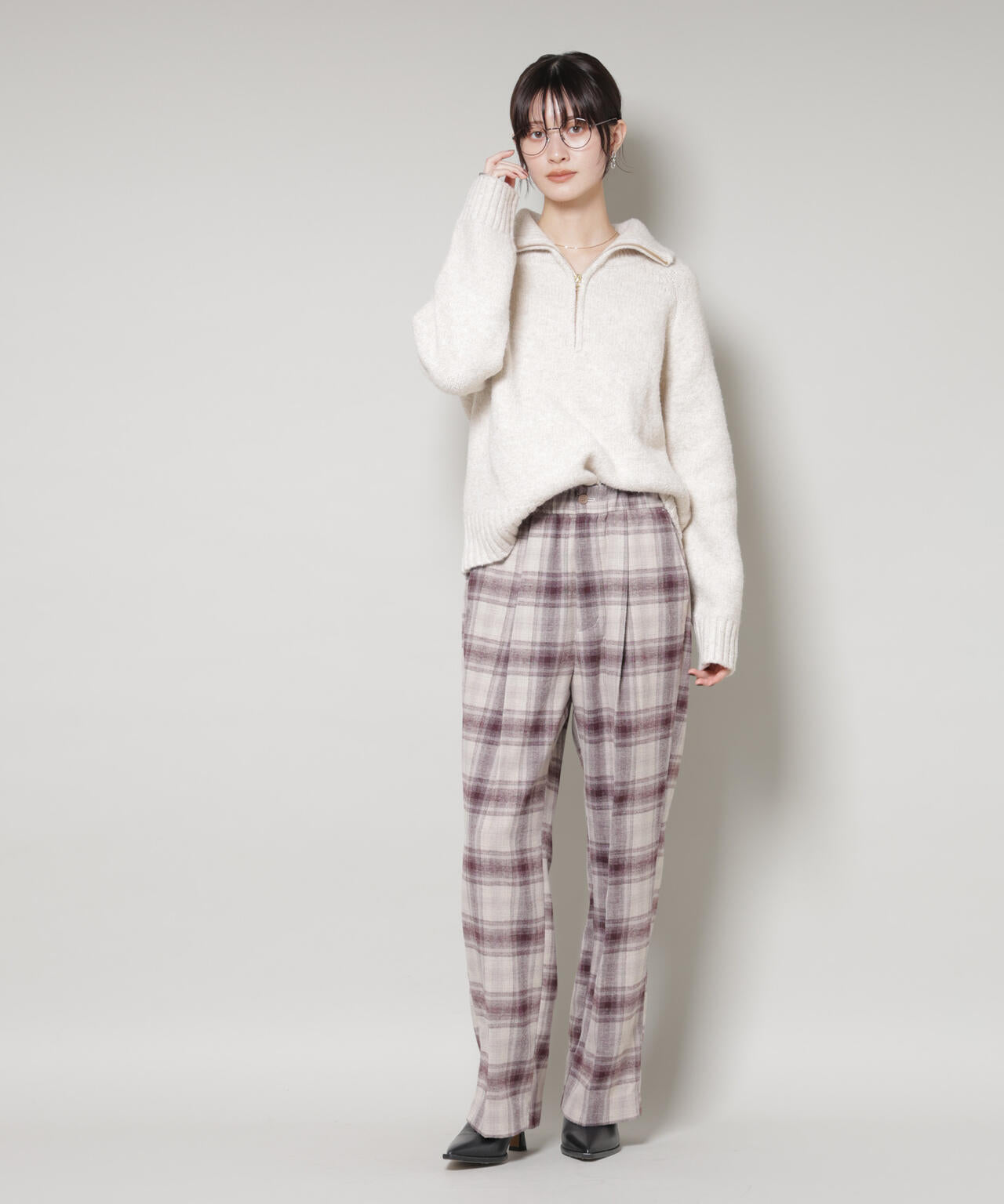 オンブレーチェックタックパンツ(セットアップ可)