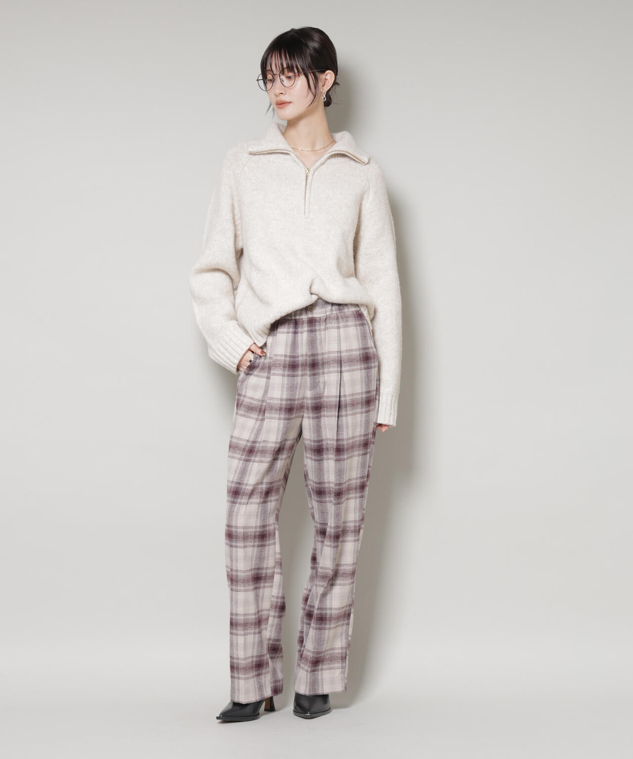 オンブレーチェックタックパンツ(セットアップ可)